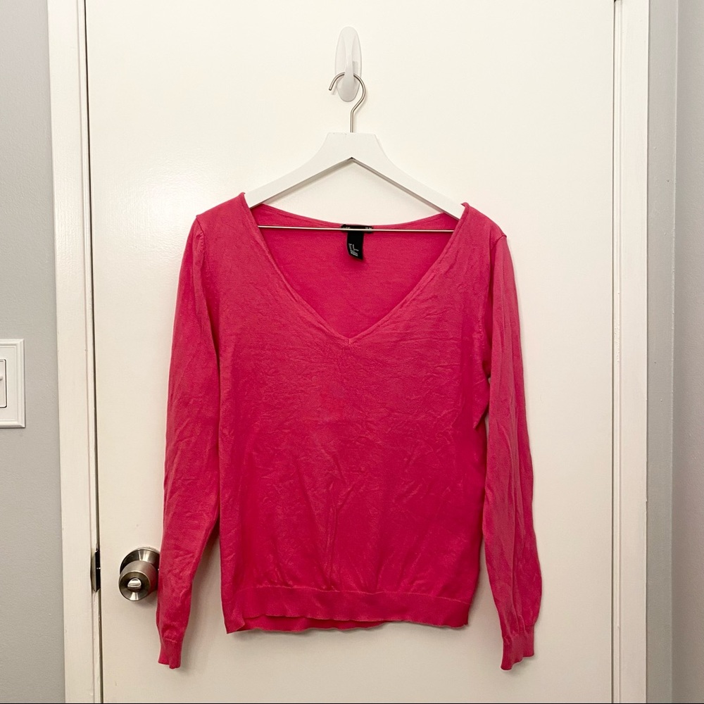 Hot Pink V-Neck Sweater